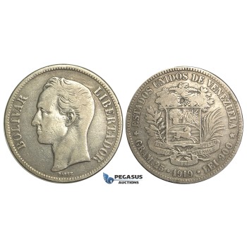 R370, Venezuela, 5 Bolivares 1919, Silver