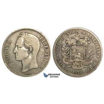 R373, Venezuela, 5 Bolivares 1936, Silver