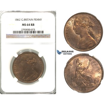 R377, Great Britain, Victoria, Penny 1862, NGC MS64RB