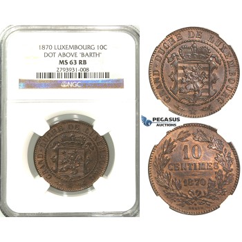 R379, Luxembourg, Guillaume III, 10 Centimes 1870 (Dot above B.) NGC MS63RB