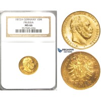 R38, Germany, Prussia, Wilhelm I, 10 Mark 1872-A, Berlin, Gold, NGC MS66