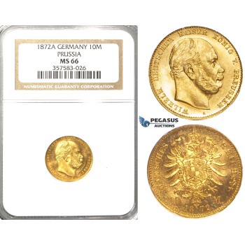 R38, Germany, Prussia, Wilhelm I, 10 Mark 1872-A, Berlin, Gold, NGC MS66