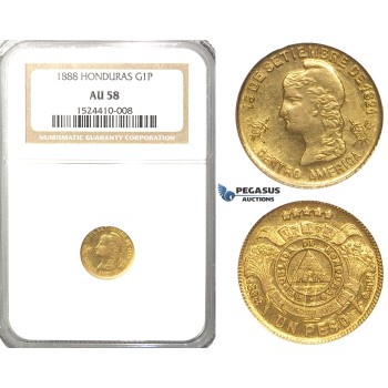 R40, Honduras, 1 Peso 1888, Gold, NGC AU58