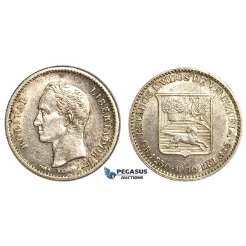 R403, Venezuela, 1/4 Bolivar 1900, Paris, Silver, High Grade (Minor cleaning)