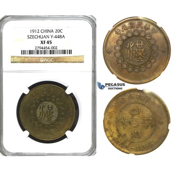 R406, China, Szechuan, 20 Cash 1912, Y-448, NGC XF45