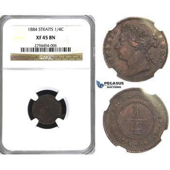 R411, Straits Settlements, Victoria, 1/4 Cent 1884, NGC XF45BN
