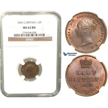 R430, Great Britain, Victoria, Half Farthing 1844, NGC MS63BN