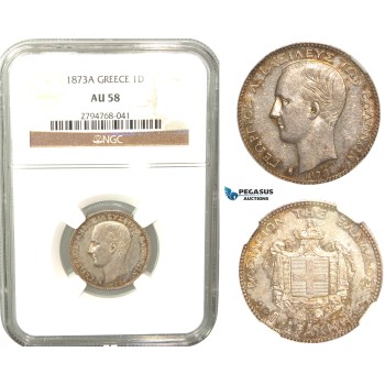 R437, Greece, George I, Drachm 1873-A, Paris, Silver, NGC AU58