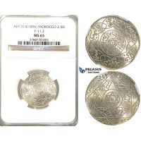 R44, Morocco, Abd al ‘Aziz, 2 1/2 Dirhams AH1314, Paris, Silver, NGC MS65 R44, Morocco, Abd al ‘Aziz, 2 1/2 Dirhams AH1314, Paris, Silver, NGC MS65