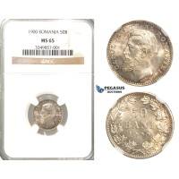 R45, Romania, Carol I, 50 Bani 1900, Hamburg, Silver, NGC MS65