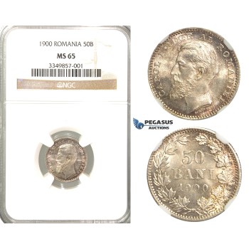R45, Romania, Carol I, 50 Bani 1900, Hamburg, Silver, NGC MS65