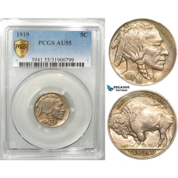 R450, United States Buffalo nickel 5 Cents 1919, PCGS AU55