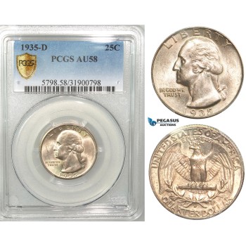 R451, United States Washington Quarter 25 Cents 1935-D, Denver, Silver, PCGS AU58