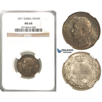 R46, Serbia, Alexander I, Dinar 1897, Vienna, Silver, NGC MS64
