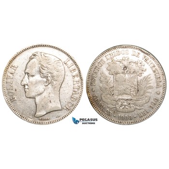 R462, Venezuela, 5 Bolivares 1900, Paris, Silver, F-VF