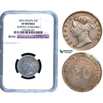 R482, Straits Settlements, Victoria, 20 Cents 1895, Silver, NGC XF