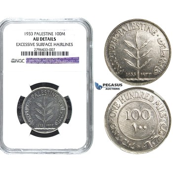 R501, Palestine, 100 Mils 1933, Silver, NGC AU