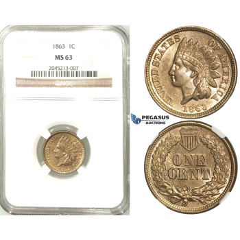 R508, United States, Indian Head Cent 1863, NGC MS63