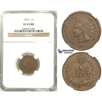 R509, United States, Indian Head Cent 1870, NGC XF45BN