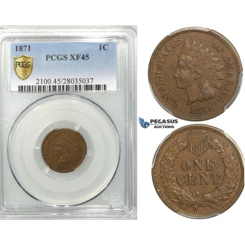 R510, United States, Indian Head Cent 1871, PCGS XF45