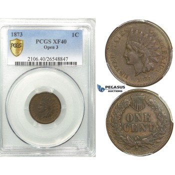 R511, United States, Indian Head Cent 1873, PCGS XF40 Open 3