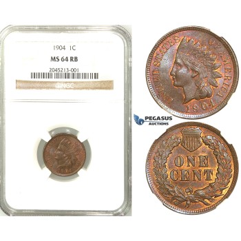 R513, United States, Indian Head Cent 1904, NGC MS64RB