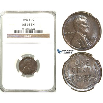 R514, United States, Lincoln Cent 1926-S, San Francisco, NGC MS63BN