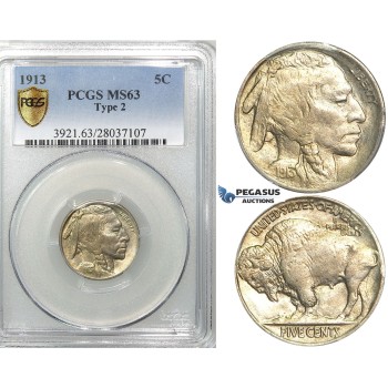 R521, United States, Buffalo Nickel (5C.) 1913 Type II PCGS MS63