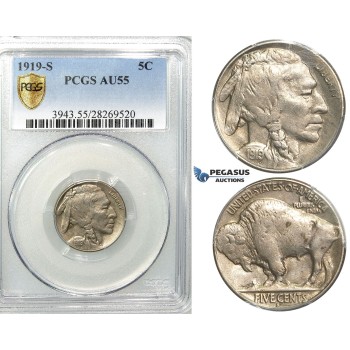 R524, United States, Buffalo Nickel (5C.) 1919-S, San Francisco,  PCGS AU55