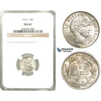 R529, United States, Barber Dime (10C.) 1912, Silver, NGC MS62