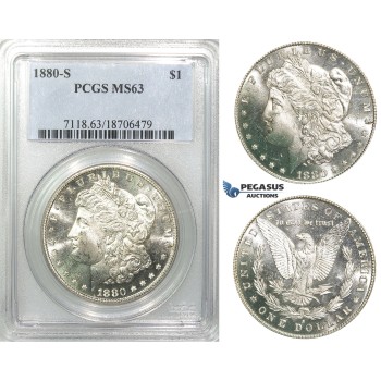 R538, United States, Morgan Dollar 1880-S, San Francisco, Silver, PCGS MS63