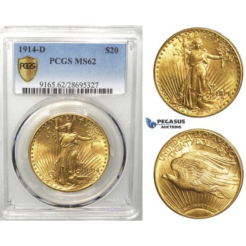 R544, United States, Saint-Gaudens 20 Dollars 1914-D, Denver, Gold, PCGS MS62