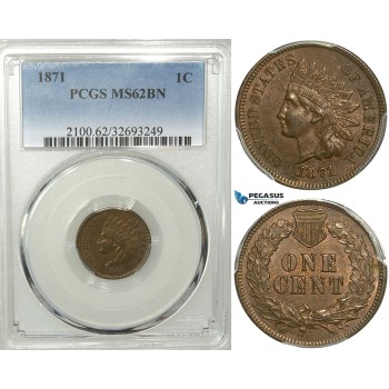 R547, United States, Indian head Cent 1871, PCGS MS62BN