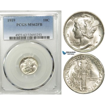 R549, United States, Mercury Dime (10C) 1919, Silver, PCGS MS62FB