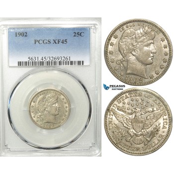 R553, United States, Barber Quarter (25C) 1902, Silver, PCGS XF45