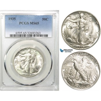 R555, United States, Liberty Walking Half Dollar 1935, Silver, PCGS MS65