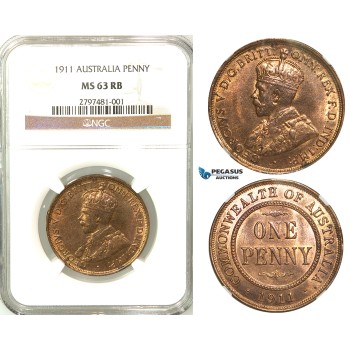 R557, Australia, Edward VII, Penny 1911, NGC MS63RB
