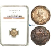 R558, Australia, Edward VII, Threepence 1912, Silver, NGC AU55