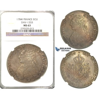 R56, France, Louis XVI, Ecu 1784-I, Limoges, Silver, NGC MS63
