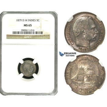 R598, Danish West Indies, Christian IX, 5 Cents 1879, Silver, NGC MS65 (Pop 1/0, Finest!)