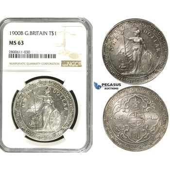 R602, Great Britain, Trade Dollar 1900-B, Bombay, Silver, NGC MS63