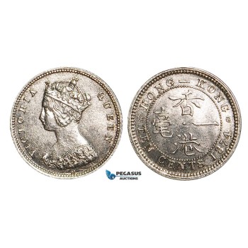 R603, Hong Kong, Victoria, 10 Cents 1874-H, Heaton, Silver, XF-UNC (Crude strike)