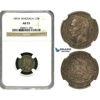 R617, Venezuela, 1/2 Bolivar 1893-A, Paris, Silver, NGC AU53