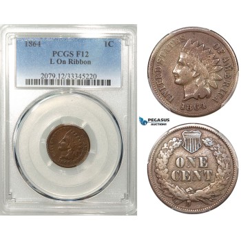 R634, United States, Indian Cent 1864 L on Ribbon PCGS F12