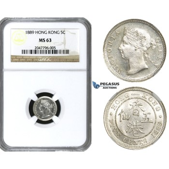 R644, Hong Kong, Victoria, 5 Cents 1889, Silver, NGC MS63