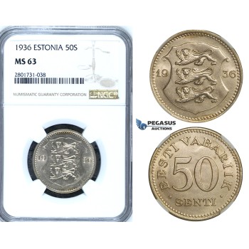 R657, Estonia, 50 Senti 1936, NGC MS63