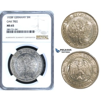 R660, Germany, Weimar, 5 Mark 1928-F, Stuttgart, Silver, NGC MS65