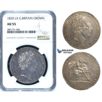 R663, Great Britain, George III, Crown 1820 (LX) Silver, NGC AU55