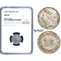 R669, Straits Settlements, Victoria, 10 Cents 1899, Silver, NGC AU55