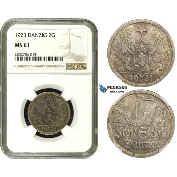 R679, Poland, Danzig, 2 Gulden 1923, Berlin, Silver, NGC MS61